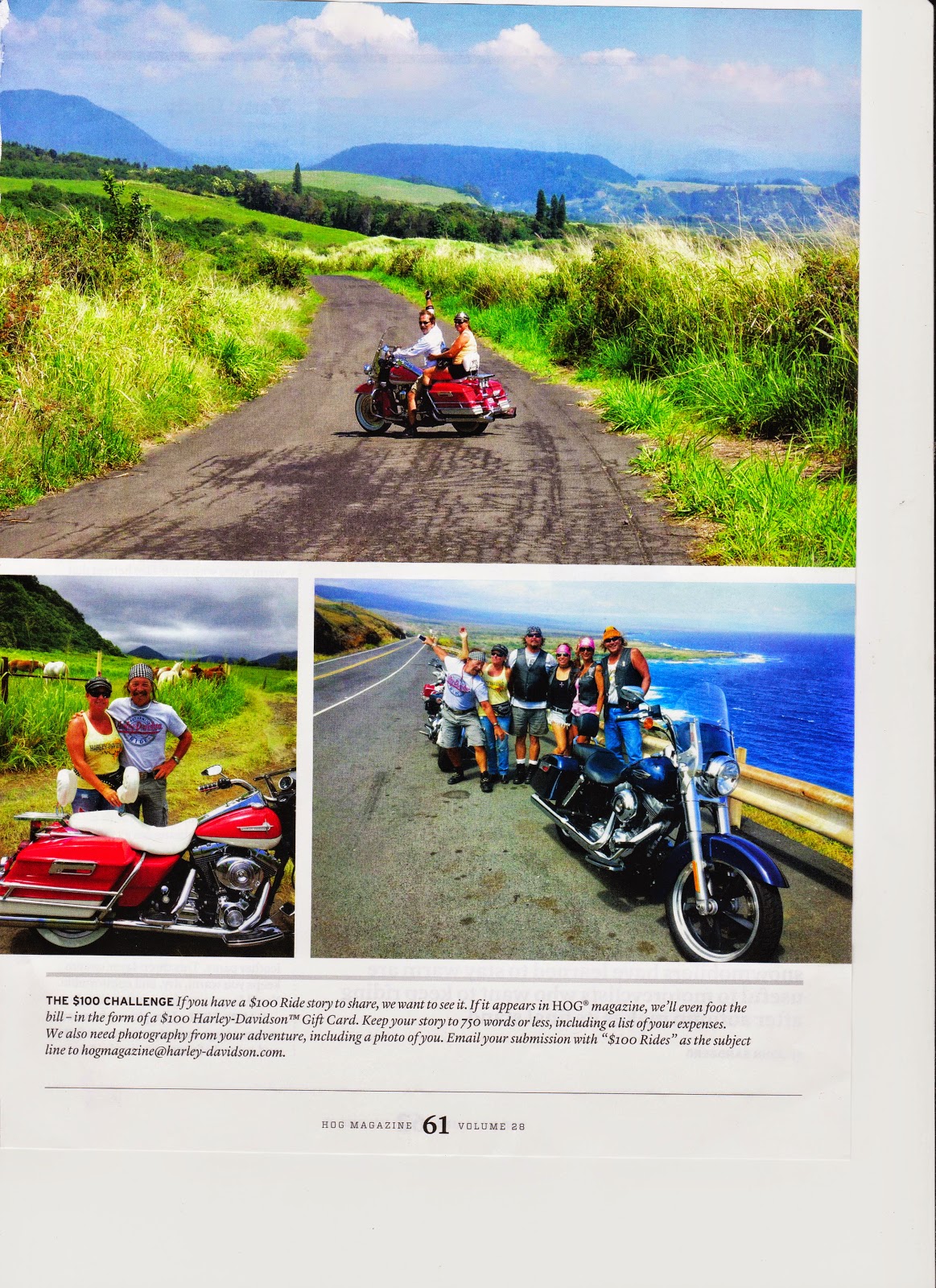 Motorcycling Riding Island Style … HOG Magazine publication of $100 rides.